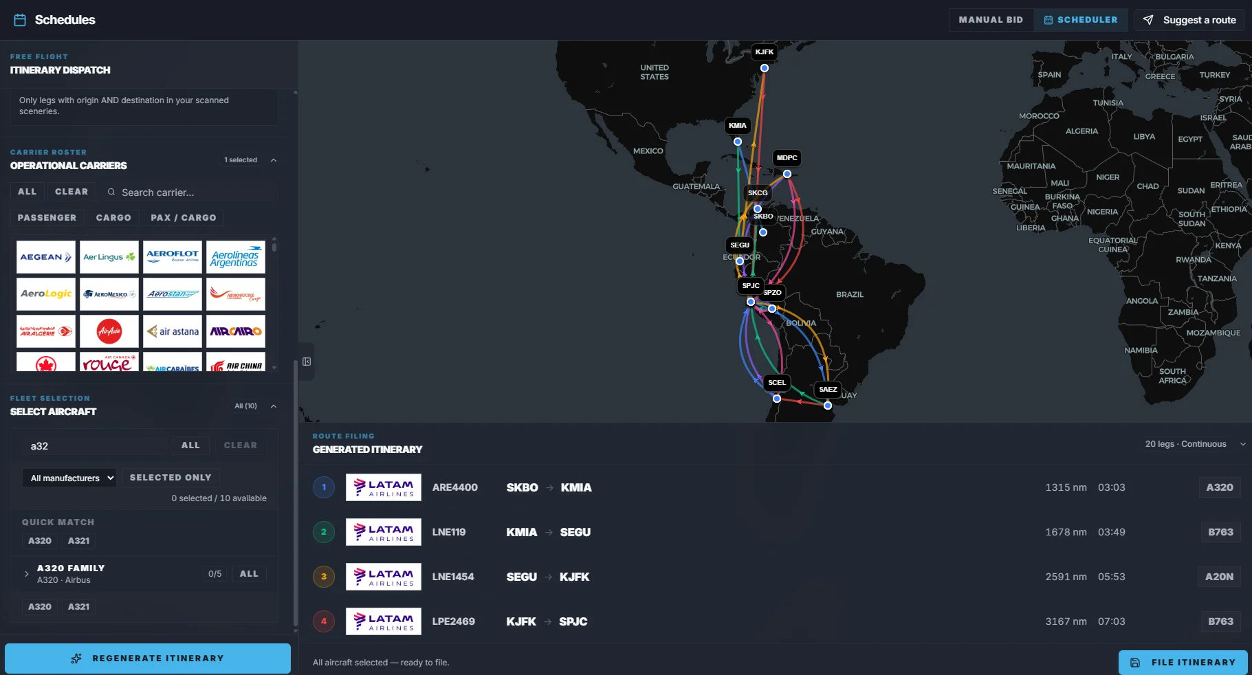 FlyHub Scheduler connecting an itinerary across the Americas